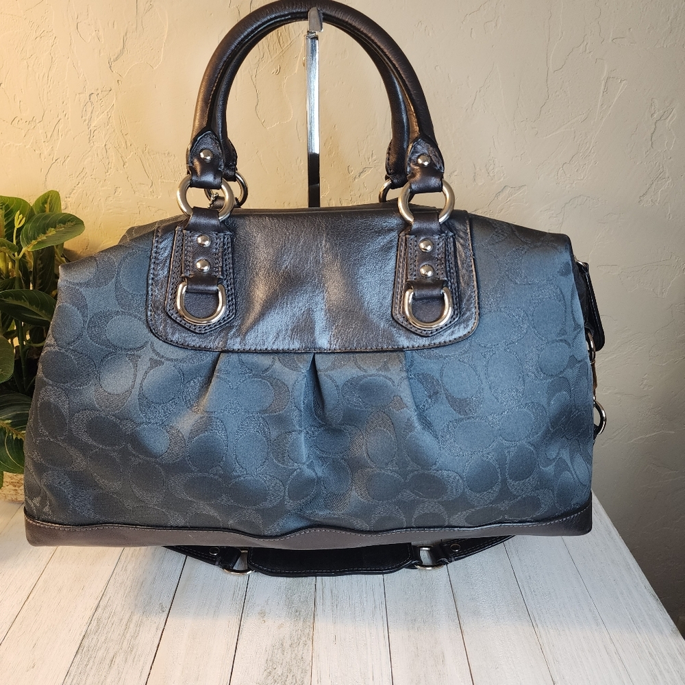 Coach Charcoal Leather & Jacquard Ashley Signature Satchel & Wallet w/Dust Bag - Picture 4 of 16